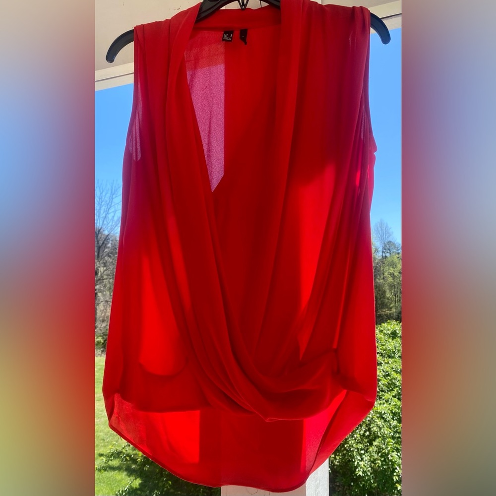 MNG true red, faux wrap, dressy top